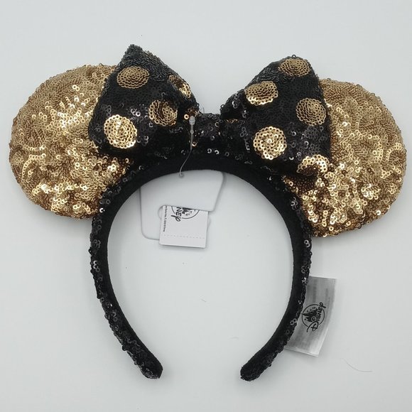 Disney Black & Gold Polka Dot Bow Sequin Ears - Picture 4 of 4